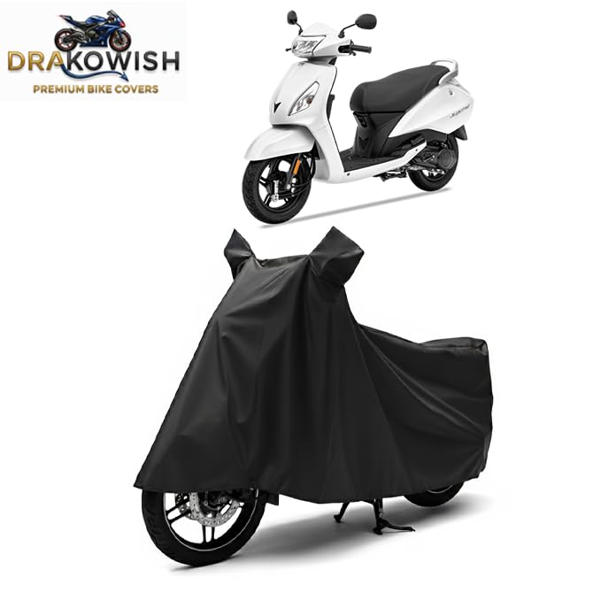 Image of DRAKOWISH Waterproof Scooty Cover for Tvs Jupiter | All Weather Protection from Rain, Dust, UV Rays & Scratches with Mirror Pockets & Buckle Belt | Jupiter Scooty Cover