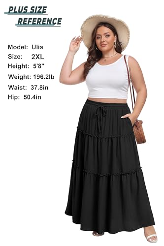 Image of Lepunuo Womens Casual Boho High Waisted Flowy Maxi Skirts Tiered Floral Long Skirts with Pockets for Summer Beach Vacation