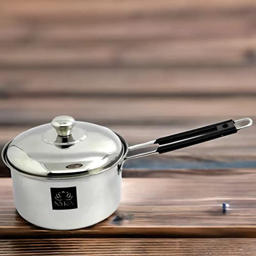 Image of NYRA Stainless Steel Induction Base Flat Bottom Sauce Pan with Lid - Available in 3 Sizes (Large - 1.8 LTR)