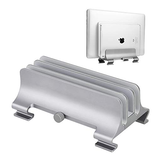 Elec3 Premium Aluminum Vertical Laptop Stand, Adjustable 3 Slots Desktop Holder Space Saving Stand for All MacBook/MacBook Pro/MacBook Air, Notebooks and Other Tablets(Silver)