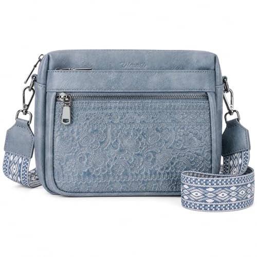 Image of Crossbody Bags for Women Trendy Vegan Leather Crossbody Phone Purse | Travel shoulder bag, embossed design, floral patterns, multi pockets, adjustable strap, lightweight purse for daily shopping