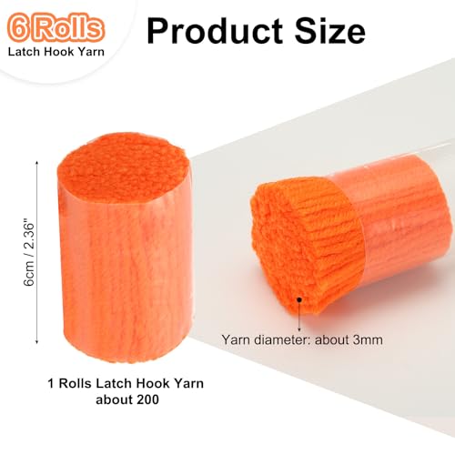 Image of PATIKIL 6 Rolls Latch Hook Yarn, Latch Hook Kit Yarn Precut Hook Rugs Making Crochet Bundles for Latch Hook Rug Adults Beginners Tapestry DIY Craft, Orange