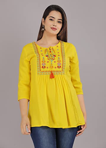 Image of Ganga febtex Women's Rayon Embroidered Short Kurti /Tops