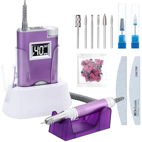 Delanie Professional Electric Nail Drill Machine 40000 RPM Rechargeable Electric Nail File E File Filer, Purple Cover