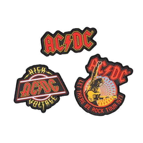 Parches ropa Termoadhesivos AC DC - SET de 3 Pegatinas para la ropa - Accesorio mochila militar, mochila crossfit, disfraz rockero heavy metal - Merchandising oficial
