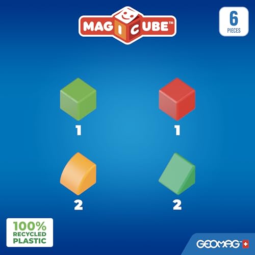 Image of Geomag Magnetic Toys | Magnets for Kids | 6 Pieces | Magicube Shapes Starter Set | Early Learning STEM Educational Building Blocks | Recycled Plastic | Ages 1-5