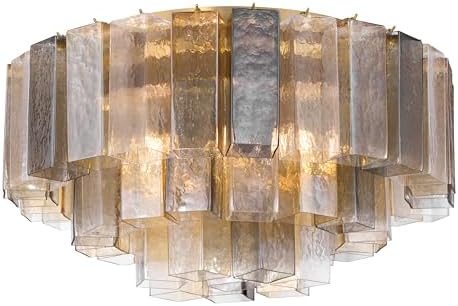 Metropolitan Torvento 28" 7-Light Flush Mount - Legacy Brass with Clear, Grey Smoke and Amber Handmade Glass (Bulb Not Included)