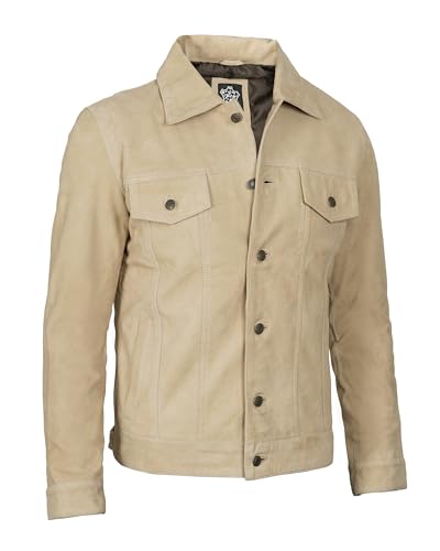 Image of fjackets Real Lambskin Vintage Trucker Leather Jacket Men - Shirt Collar Style Leather Jackets For Mens