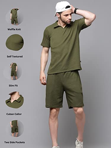 Image of Rigo Cotton Blend Waffle Knit Self Textured Co-Ord Set For Men's|Night Suit Set|Lounge-Wear Pajama Set|Night Wear, Beach Wear, Vacation Wear