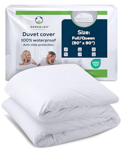 Sensalou Waterproof Duvet Cover with Zipper Full/Queen (White) - Waterproof Queen Comforter Cover for Families & Everyday Use