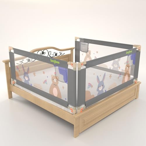 Image of BAYBEE Baby Bed Rail Guard (150x80cm), Bedrail for Baby Safety with 28 Height Adjustable, Portable Bed Side Protector for Babies Falling | Foldable Single Side Bed Railing, 3 Side, (Grey)