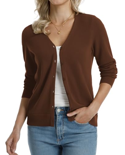Image of QUALFORT Women's 100% Cotton Lightweight Cardigans Long Sleeve Knitted Button Down Sweater