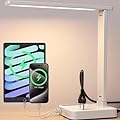 cozoo LED Desk Lamp with USB Charging Ports and Type C Port,2 AC Outlets,9 Lighting Modes,Touch/Memory/Timer Function,10W Eye Protection Foldable Reading Light,Study Lamp,Dorm Essentials Desk Light