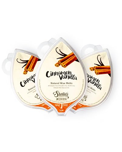 Shortie's Candle Company Cinnamon Vanilla Natural Soy Wax Melts 3 Pack - 3 Highly Scented 3 Oz. Bars - Made with 100% Soy and Natural Fragrance Oils - Phthalate & Paraffin Free, Vegan, Non-Toxic