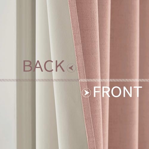Image of MIULEE Linen Curtains for Bedroom 100% Blackout Thermal Insulated Blush Pink Grommet Room Darkening Curtains & Drapes for Living Room 52 x 90 Inch (2 Panels)
