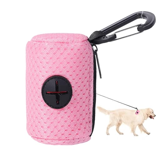 犬のうんちバッグディスペンサー - メッシュファブリックリーシュアタッチメント、ジッパー廃棄物バッグホルダー|犬、ウォーキング、屋外、ハイキング、便利なペット廃棄物ソリューション用のポータブル大容量のうんちバッグディスペンサー