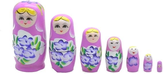 Poupées russes Matryoshka bois violette fleurie - Objet déco gigogne empilable 7 pièces