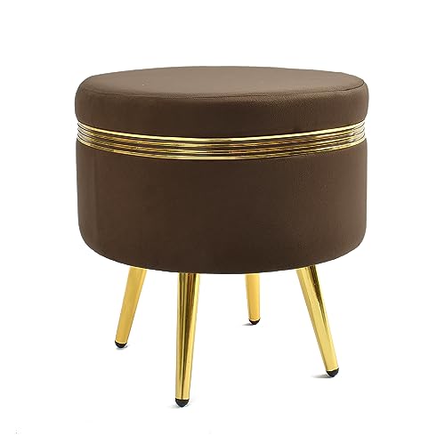 Image of NACIA Ottoman Stool for Living Room Golden Metal Legs Furniture Footrest for Sofa Dressing Table srool, Sitting Pouffes for Home Decor (16x16x17 Inches, Coffee)