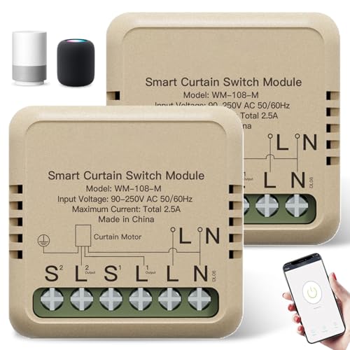2 pezzi moduli interruttore smart per tapparelle Wi-Fi Alexa con regolazione percentuale, relè timer tapparelle per motore tapparelle, compatibile con Smart Life Tuya App/Alexa/Google, conduttore