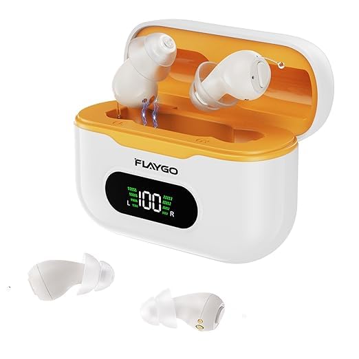 Flaygo Pro Hearing Aids for Seniors with Smart Noise Reduction (Not Amplifiers),Rechargeable Digital OTC with 32-Channel for Clear Sound, Super Mini Invisible & 7-Day Standby, UV Charging Case，Voice announcement