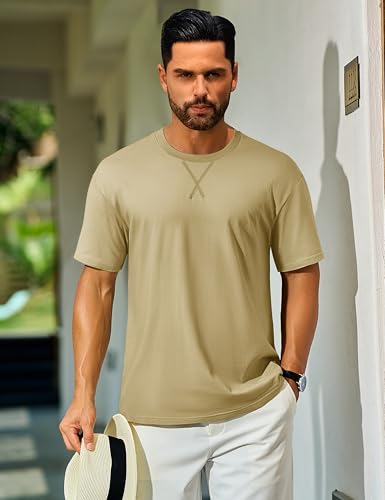 Cotrasen Men's T Shirts Cotton Drop Shoulder Short Sleeve Shirts for Men Casual Soft Comfort Loose Fit Mens Summer Tee Shirts