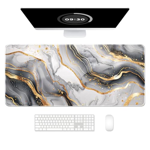 Image of Auhoahsil Desk Mat, Ultra Large Mouse Pad, XXL Gaming Mousepad, Pretty Desk Pad, Big Extended Full Size Desktop Desk Matt for Keyboard, Laptop & Computer, 35.5 x 15.7 in, White Gray Marble