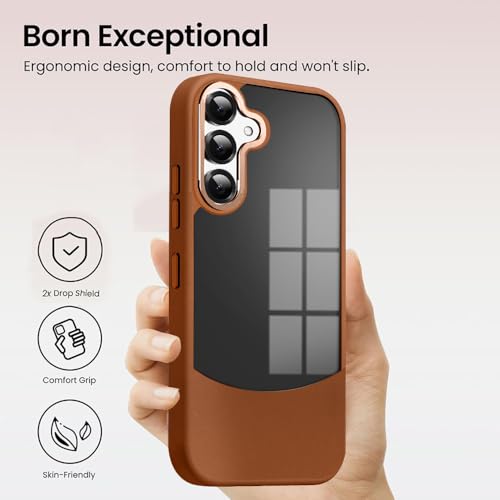 Image of KARWAN️Fusion Edge Leather Transparent Mobile Back Case | Slim Fit | Anti-Fingerprint| Scratch-Resistant | Premium Grip | Shockproof case | Back Cover for Samsung Galaxy S24 Plus || Brown