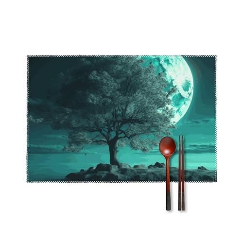Set de table bleu sarcelle arbre lune chic pour vos repas en famille - 2