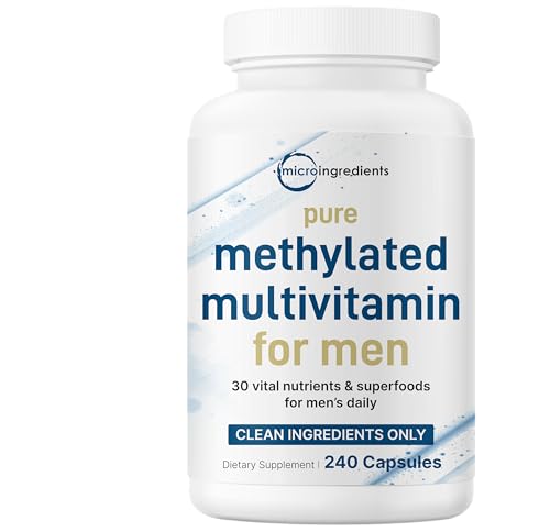 Micro Ingredients Pure Methylated Multivitamin for Men 240 Capsules | 30 Essential Nutrients with Activated B Complex & Methylfolate + Saw Palmetto Ginseng Maca Lycopene Vitamin D3 & Zinc