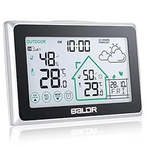 BALDR Wetterstation Funk mit Außensensor, Digital DCF-Funkuhr Innen und Außen Thermometer Hygrometer mit…