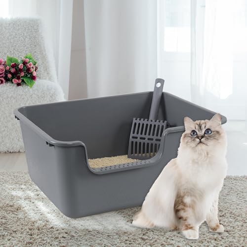 4 cajas de arena para gato de plástico abierto, gris miniatura 6