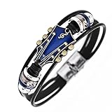 ROJEMXVE Retro Guitar Leather Bracelet for Man Women Unique Braided Handmade Cuff Multi-Layer Cords Wrap Music Shape Punk Jewelry Zinc Alloy Musical Enthusiast Rock Wristbands Gifts Blue