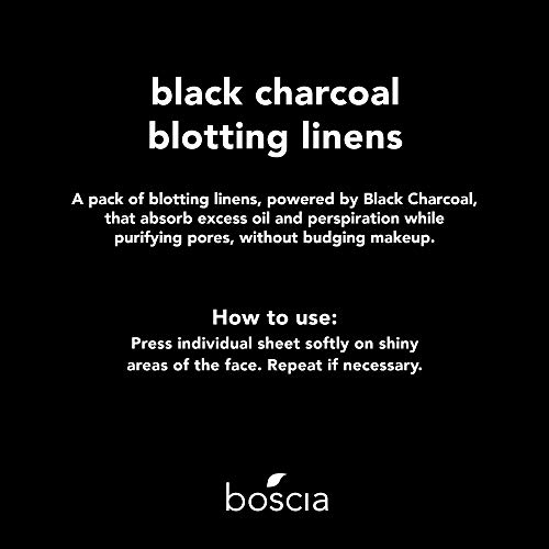 Boscia Blotting Linens - Vegan Natural Clean Skincare. Oil Control Blotting Paper, Face Blotting Sheets, Travel Size 100 Ct. Black Charcoal #TOP1