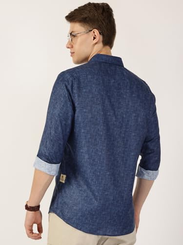 Image of Thomas Scott Men's | Printed | Textured Fabric | Full Sleeve | Regular Fit | Linen Blend | Single Pocket | Spread Collar | Casual Shirt