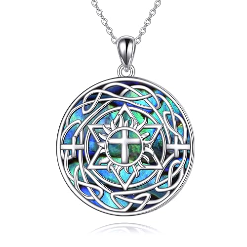 Pendentif Triple Lune Celtique argent collier nacre ormeau croix Ankh femme