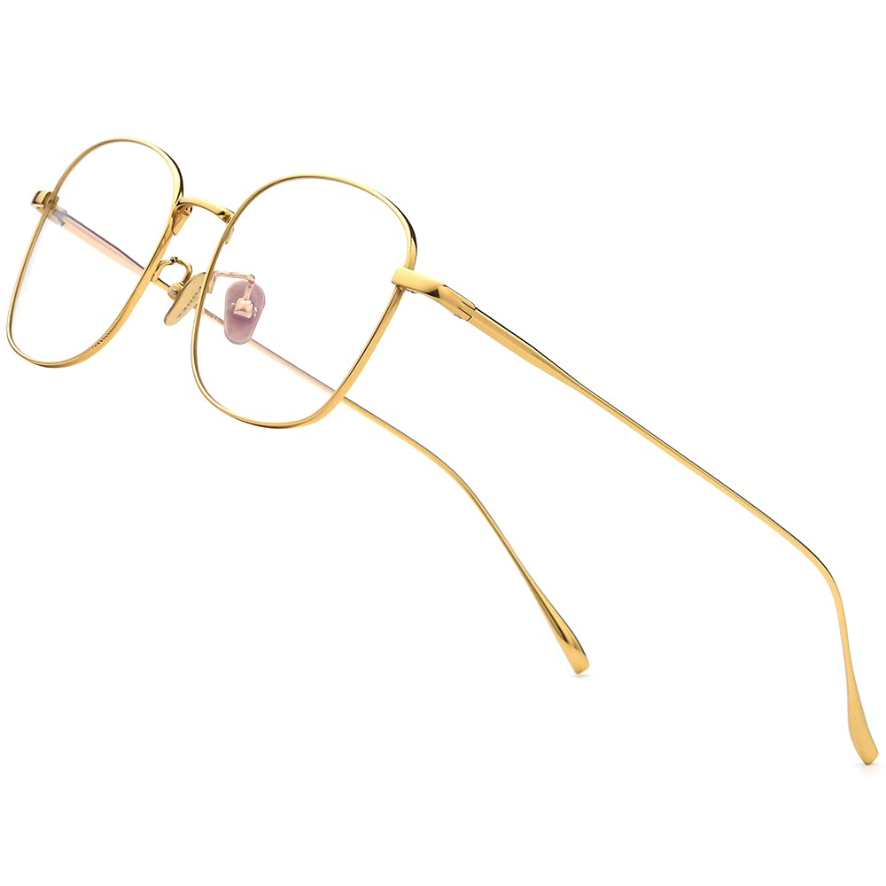 FONEX Titanium Glasses Frame Women,Vintage Square Optical Eyeglasses Men Ultralight Eyewear