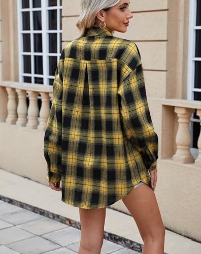 Image of Lacozy Womens Buffalo Plaid Flannel Shirt Long Sleeve Collar Button Down Blouses Tops