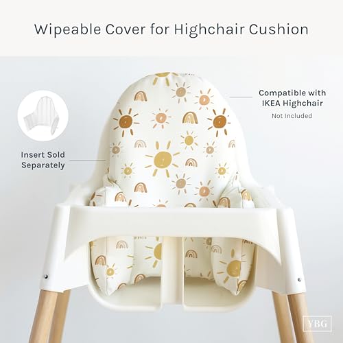 Image of Yeah Baby Goods Wipeable Cushion Cover (Mr Golden Sun) - Compatible with the IKEA Antilop Highchair - Soft, Waterproof Baby High Chair Cover - Vegan Leather Pillow Type Cushion