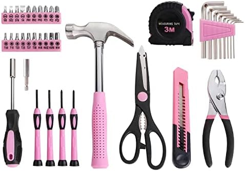 39 Piece All Purpose Basic Household Pink Tool Kit for Women - Small Tool Set with Toolbox Great for Home, Garage, Office and College Dormitory Use - 2