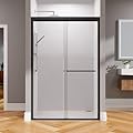 Double Sliding Shower Door 44-48x72 Inch Semi-Frameless Bypass, 6mm Clear Tempered Glass, Reversible Matte Black Bathroom Door