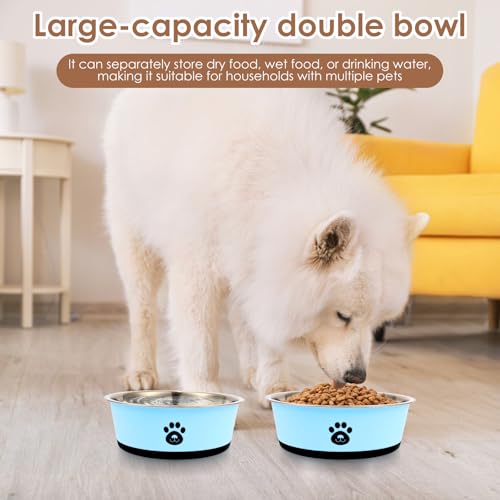 2 Pack Stainless Steel Dog Bowls (860ml & 1560ml) Dog Feeding Bowls with Non Slip Silicone Base, Metal Puppy Plate, Pet Food Feeding Dishes and Water Bowl Set for Small Medium Large Dogs - Image 6