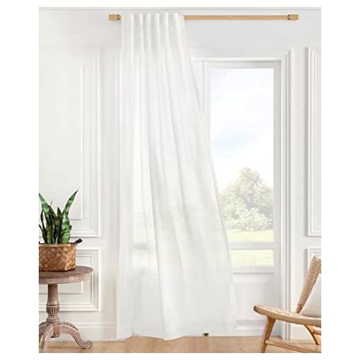 ATLINIA 100% Linen Sheer Curtain White Panel - 1 Panel Window Natural Linen Sheer for Bedroom Living Room Farmhouse Light Curtain Filtering Door Shades Privacy Rustic Boho Door Drape 84 inch