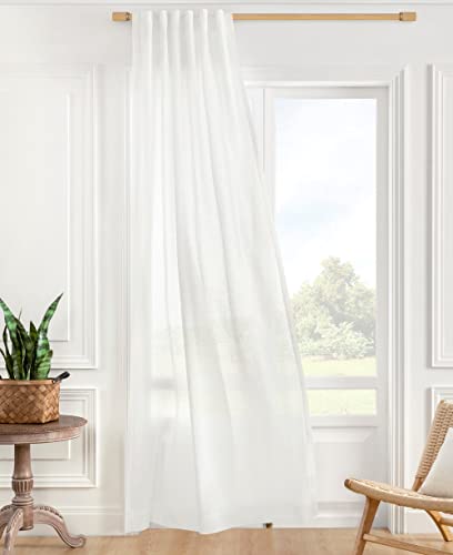 ATLINIA Cortinas Transparentes 100% Lino Blanco - 2 Paneles 210 cm Lino Natural para Dormitorio Sala Luz Filtrada Privacidad Estilo Boho Rústico