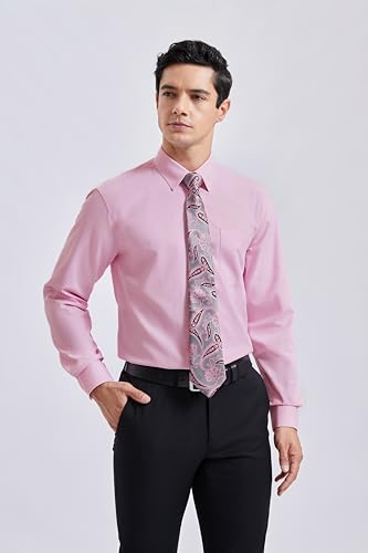 Image of HISDERN Mens Dress Shirt with Tie Pocket Square Set Classic Button Down Shirt Matching Tie Long Sleeve Shirts