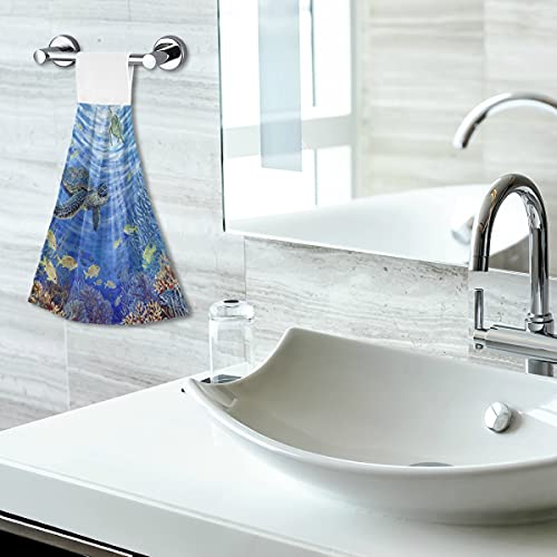 Sea Turtle Hand Towels 2 Pack Coral Reef Fishes Print Dish Towels Soft Absorbent Hanging Tie Towels For Kitchen Restroom Home Decor #TOP6