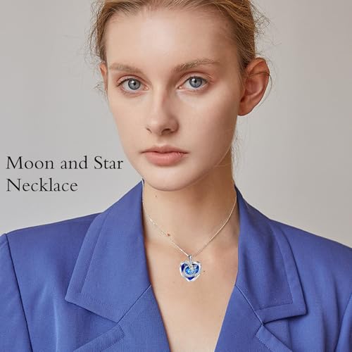 TOUPOP Heart Birthstone Necklace 925 Sterling Silver Moon and Star Pendant Necklaces Heart Crystal Jewelry Birthday Christmas Gifts Women3