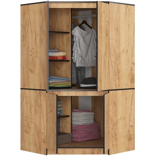 BDW - Eckschrank Schlafzimmer - Kleiderschrank Groß - Schrank 100 cm breit, 180 cm hoch - Eckkleiderschrank mit Kleiderstange und Einlegeböden - Kleiderschrank Handwerkliche Eiche BDW - Eckschrank Schlafzimmer - Kleiderschrank Groß - Schrank 100 cm breit, 180 cm hoch - Eckkleiderschrank mit Kleiderstange und Einlegeböden - Kleiderschrank Handwerkliche Eiche