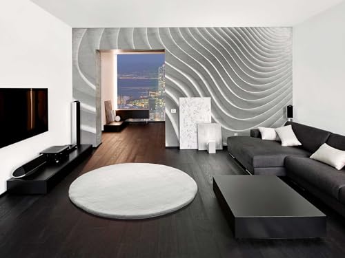 ATTICGO Alfombra Lavable de Pelo Largo Fox - Redonda - Fibra sintética - Alfombra para salón y Dormitorio, de Estilo Shaggy Liso - Blanco Liso - diam. 120 cm