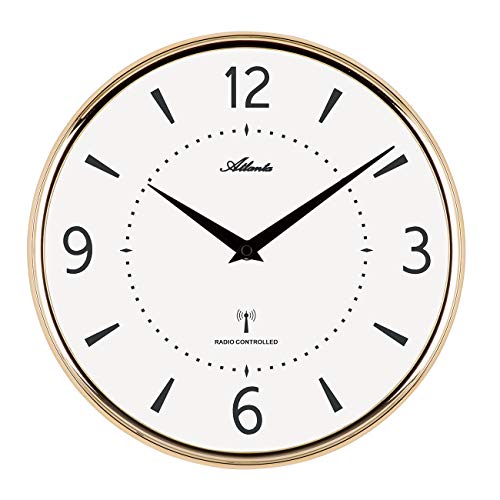 Atlanta 4538/19 Funk-Wanduhr, Silber, puristische Optik, Kunststoff-Gehäuse, gewölbtes Mineralglas, 4 Zahlen, 29 cm