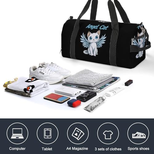 Angels-Cat Gym Bag Travel Duffle Bags Carry On Tote Weekender Bag Suitable for Men Women4